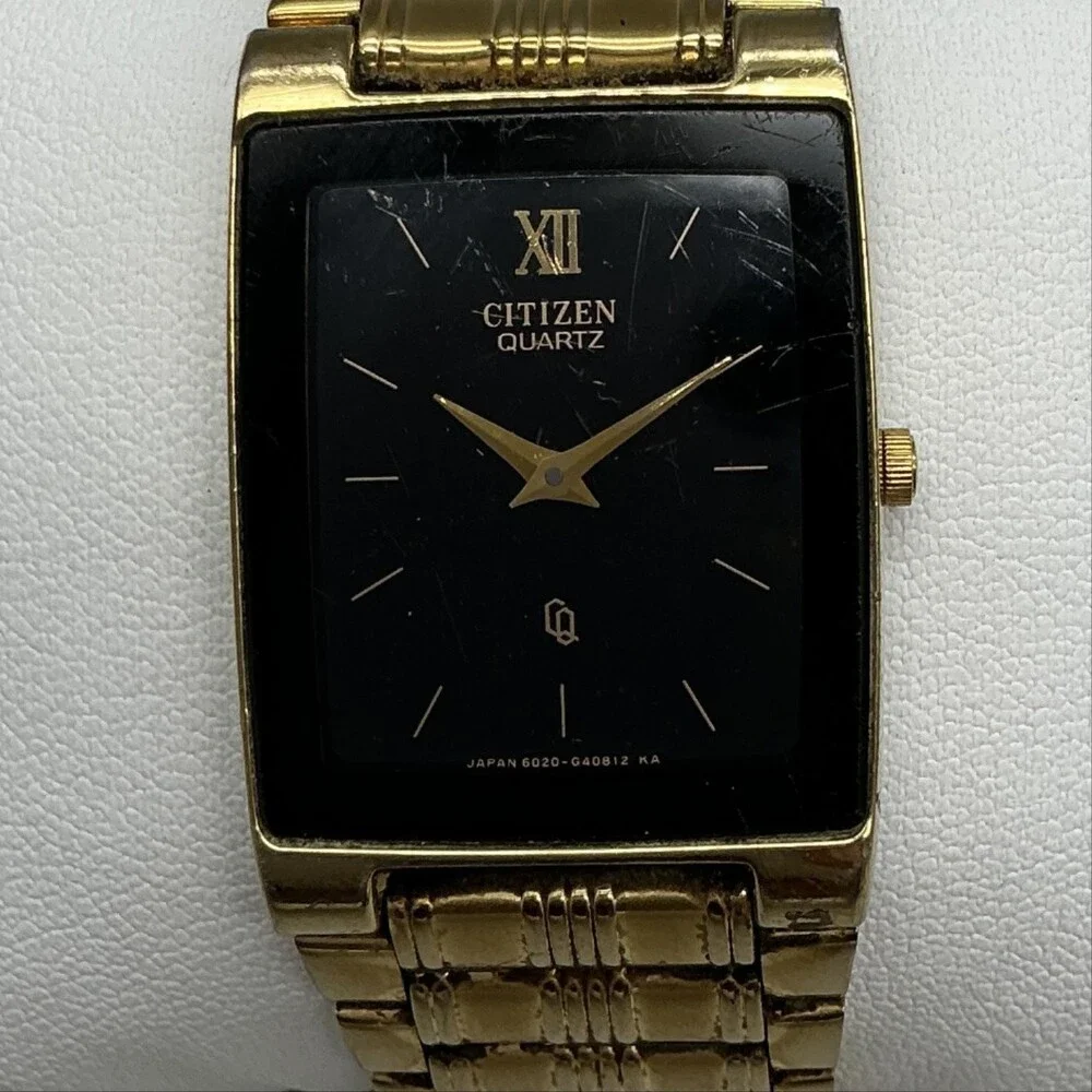 Vintage Citizen Mens Watch 25mm Black Dial Gold Tone 1022-H14231 New Battery 8